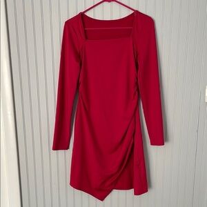 SHEIN Red Square Neck Long Sleeve Form Fitting Dress | Size Large